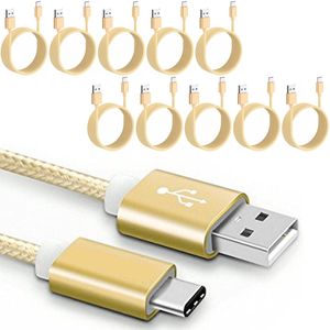 iWill 10 Pack 2m Long Data Transfer Charger Charging USB Type C Cable Cord Bulk Braided Gold Nylon