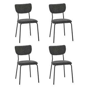 Oikiture Set of 4 Dining Chairs Linen Fabric Padded Seat Grey