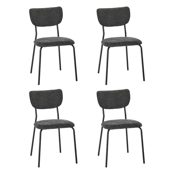 Oikiture Set of 4 Dining Chairs Linen Fabric Padded Seat Grey