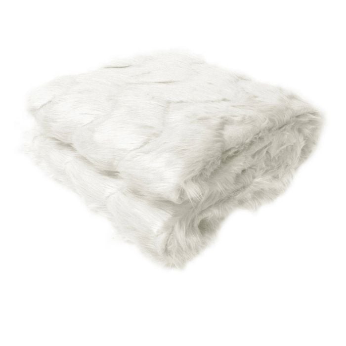 Riley White Chevron Faux Fur Throw Rug 127 x 152 cm