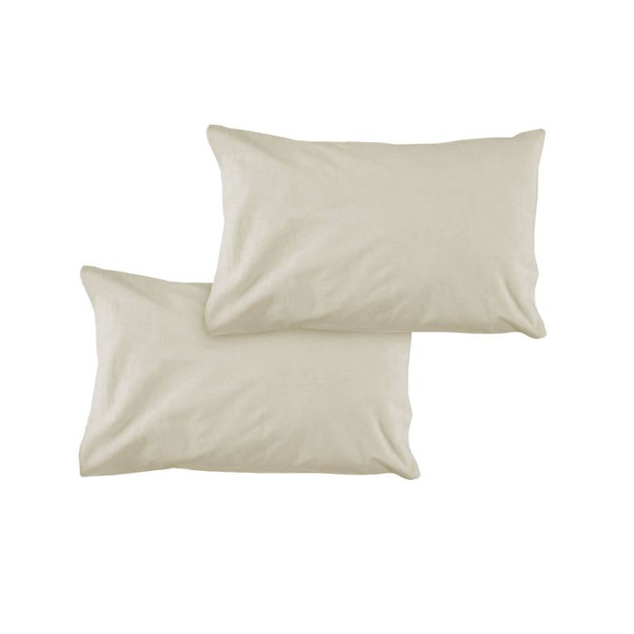 Bloomington Pair of Solid Colour Microfiber Standard Pillowcases 48x73cmx15cm (Flap) Bone
