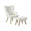 Oikiture Armchair Lounge Chair Ottoman Sherpa White