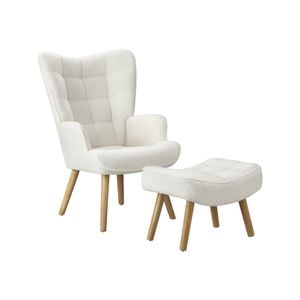 Oikiture Armchair Lounge Chair Ottoman Sherpa White