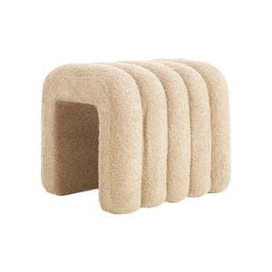 La Bella Ridge Arch Ottoman Stool 45cm Beige Teddy Fleece Fabric Foot Rest