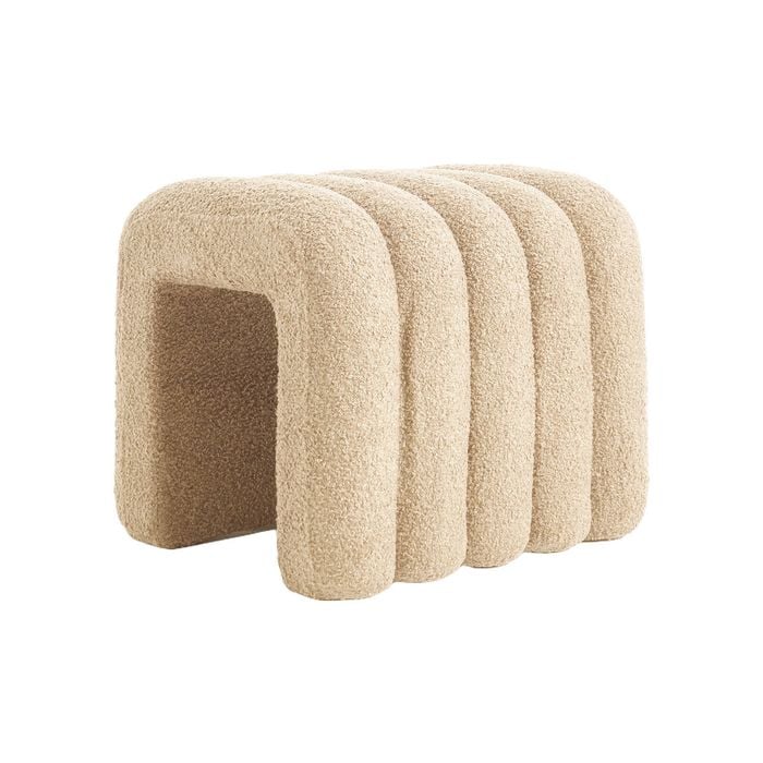 La Bella Ridge Arch Ottoman Stool 45cm Beige Teddy Fleece Fabric Foot Rest