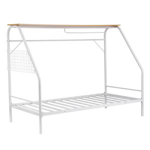 Artiss Single House Bed Frame Metal Canopy Bed Storage Shelf for Kids White
