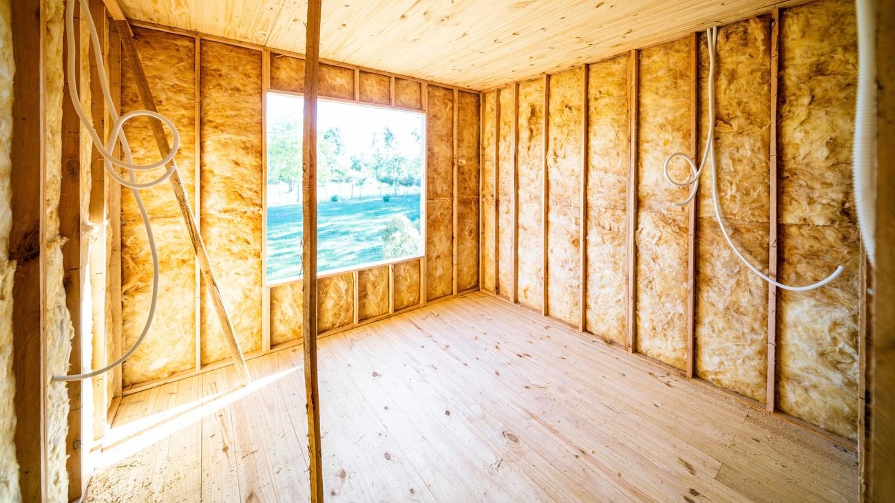 Insulation installed onto timber frame.
