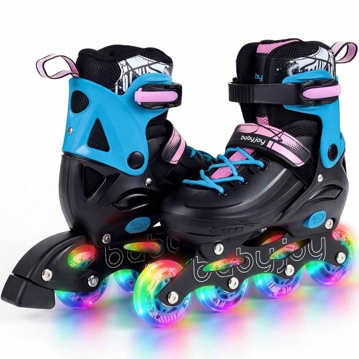 Costway 4-size Kid Roller Skates Inline Skating Shoes Lightup 5-7 Black
