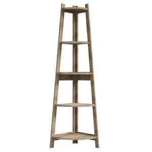 Oikiture Corner Ladder Shelf 5 Tier Home Storage Display Stand Bookshelf Natural