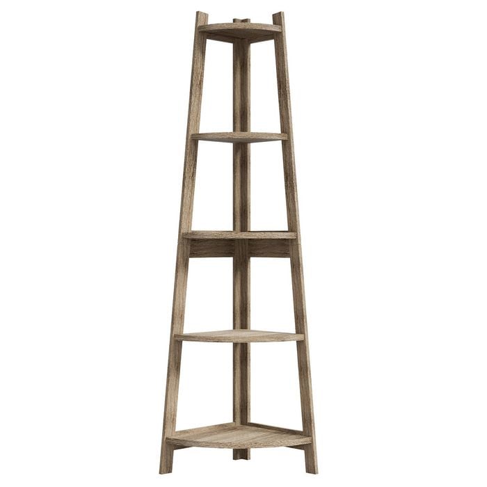 Oikiture Corner Ladder Shelf 5 Tier Home Storage Display Stand Bookshelf Natural