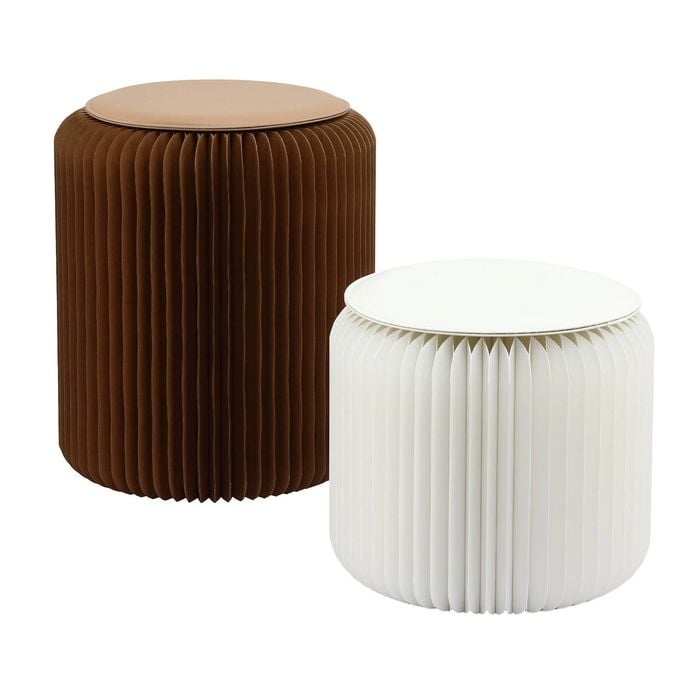 Artiss Accordion Folding Paper Stools Set Includes 2 Cushions Natural Kraft 100kg Capacity
