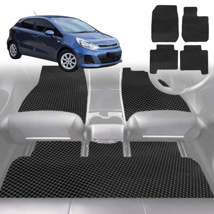 6D Diamond Car Floor Mats for Kia Rio 2016-Current-Full Set-Black-Outback GT