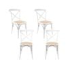 Aster Crossback Dining Chair Set of 4 Solid Birch Timber Wood Ratan Seat - White