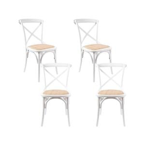 Aster Crossback Dining Chair Set of 4 Solid Birch Timber Wood Ratan Seat - White