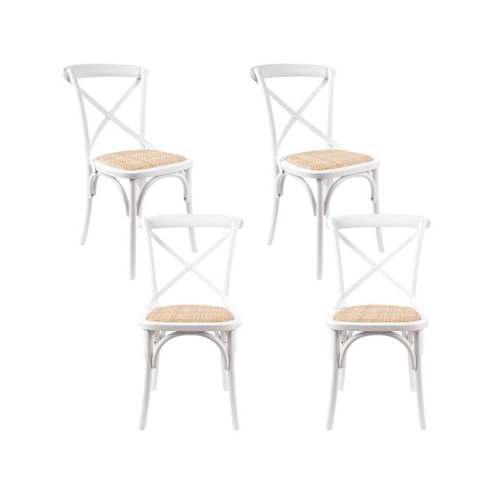 Aster Crossback Dining Chair Set of 4 Solid Birch Timber Wood Ratan Seat - White