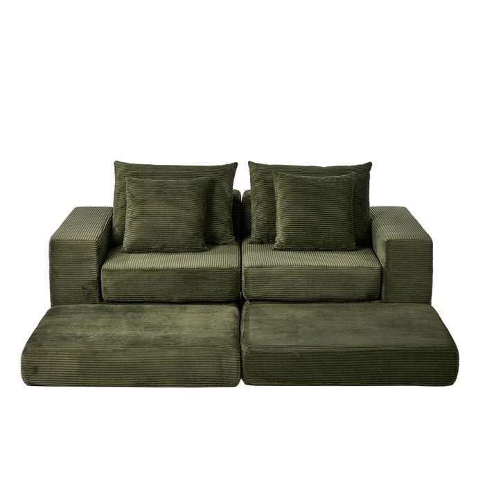 Oikiture Compressed Modular Sectional Sofa Corduroy Green