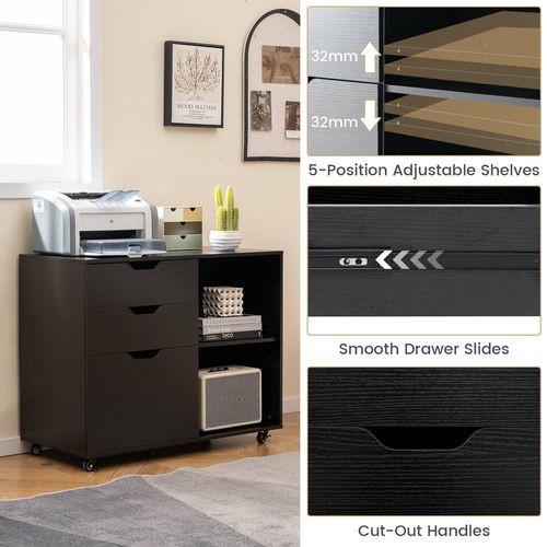 Costway 3 Drawer Mobile Filing Cabinet Rolling File Cabinet Storage ...