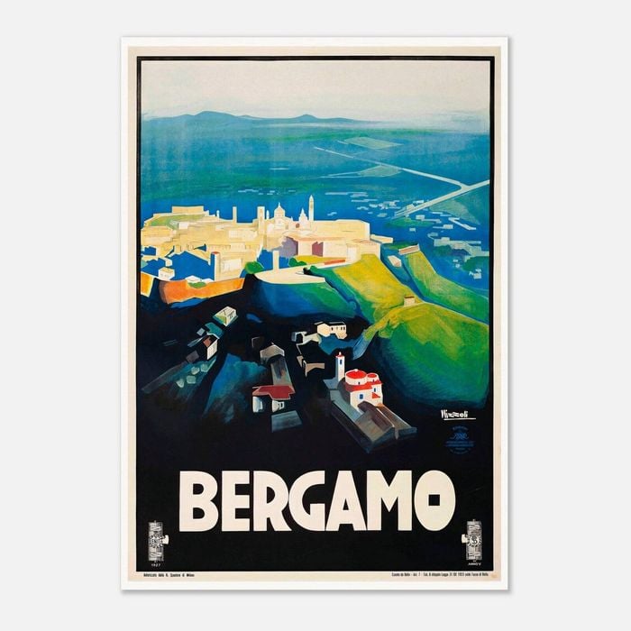 Galrie Stunning Vintage Italian Travel Poster of Bergamo, Lombardy Italy Art Décor, Poster Only, 50 x 70cm (20 x 28inch)
