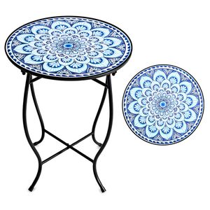 Catzon Metal Outdoor Side Table 14in Round Plant Stand-Blue