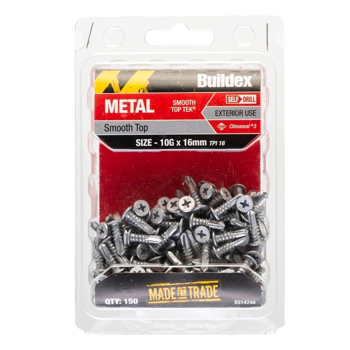 Buildex Metal C3 Smooth Top Tek Screws 10g x 16mm Bx150