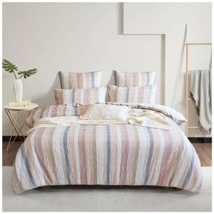 Renee Taylor Layla 100% Cotton Quilt Cover Set Seersucker Stripe King
