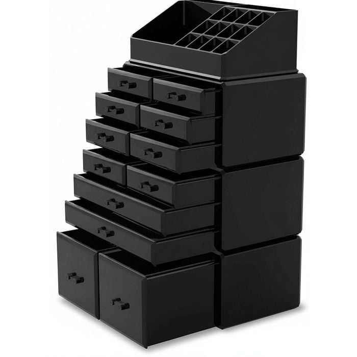 Makeup Cosmetic Organizer Storage with 12 Drawers Display Boxes (Black)
