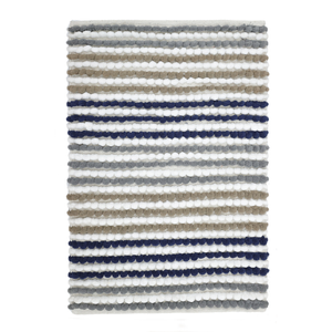 Yarra Textiles Pom-Pom Tufted Bath Mat with 4 colour stripes 100% Cotton 60 x 90 cm