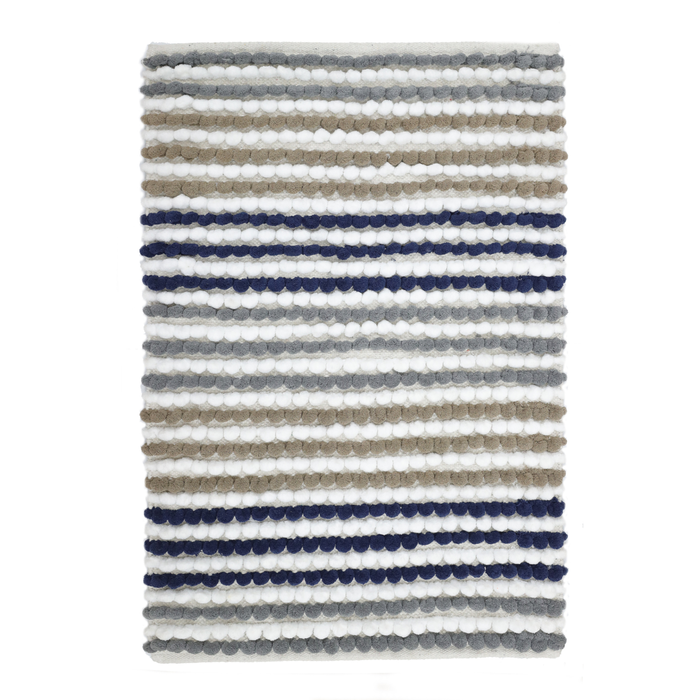 Yarra Textiles Pom-Pom Tufted Bath Mat with 4 colour stripes 100% Cotton 60 x 90 cm
