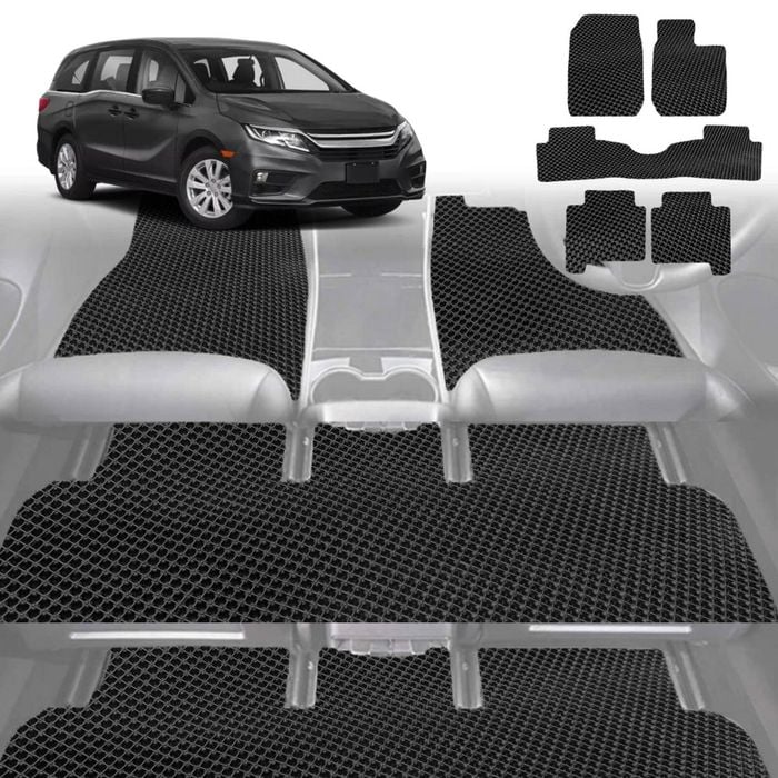 6D Diamond Car Floor Mats for Honda Odyssey 2014-2020 Standard 8 Seater-Ultimate Set-Black-Outback GT