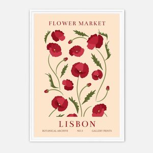Galrie Stunning Vintage Art Print of Lisbon Flower Market - Botanical Archive No.3, White Frame, A4 21 x 30cm (8 x 12inch)