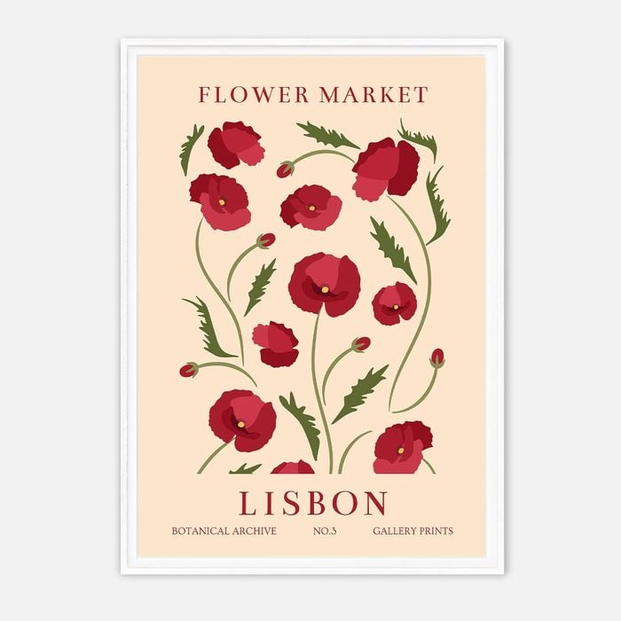 Galrie Stunning Vintage Art Print of Lisbon Flower Market - Botanical Archive No.3, White Frame, A4 21 x 30cm (8 x 12inch)