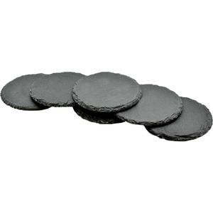 Argon Tableware 10cm Round Slate Coasters - Set Of 6 Drink Coasters Stone Natural Slate Drink Placemats Mug Glass Cup Mats