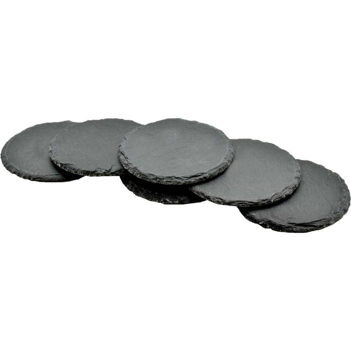Argon Tableware 10cm Round Slate Coasters - Set Of 6 Drink Coasters Stone Natural Slate Drink Placemats Mug Glass Cup Mats