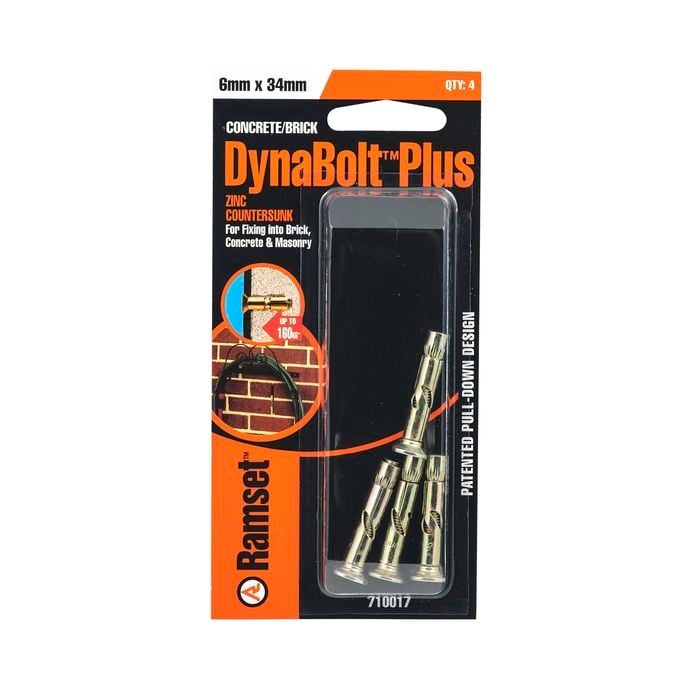 Ramset 6 x 34mm DynaBolt Plus Flat Head Bolt - 4 Pack