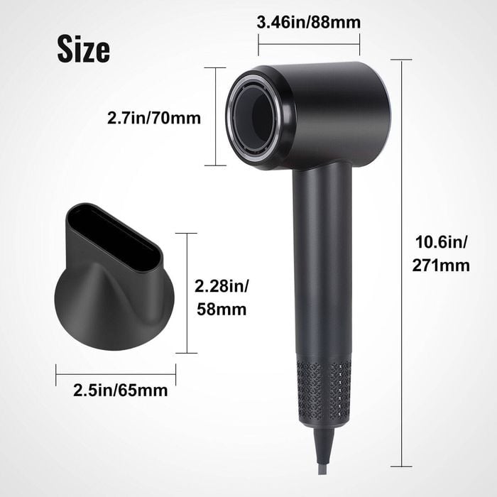 Hair Dryer Lightweight Anion High Speed Quick Dry Electric Led 1800w Black - Black