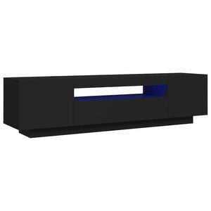 vidaXL TV Cabinet with LED Lights Black Entertainment Center Stereo Furniture