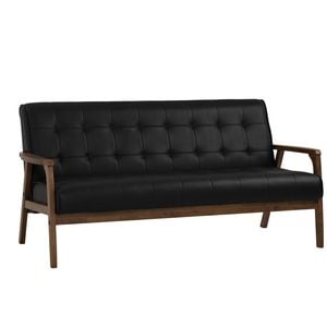 Modern Furniture TUCSON 3 Seater Sofa Walnut & Black PU Leather