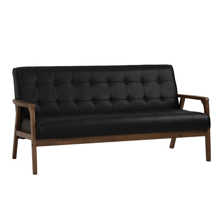 Modern Furniture TUCSON 3 Seater Sofa Walnut & Black PU Leather