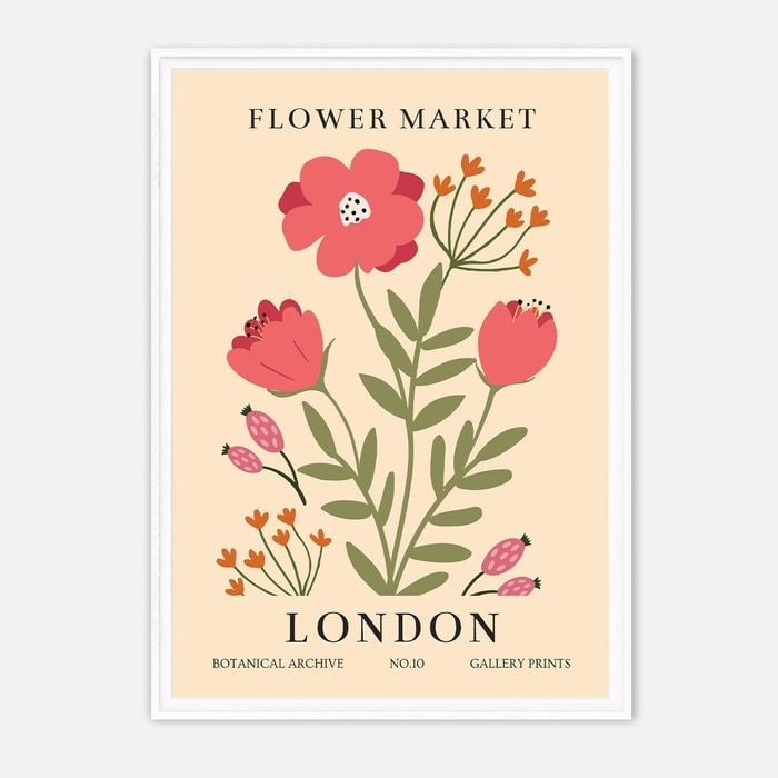 Galrie Charming Vintage Flower Market Botanical Art Print London Edition, White Frame, 70 x 100cm (28 x 40inch)
