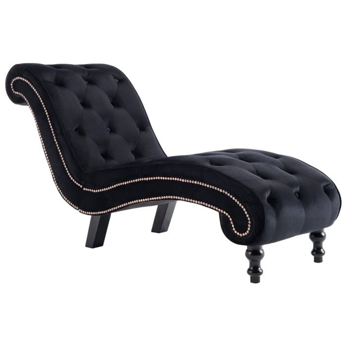 vidaXL Chaise Lounge Black Velvet Thick Padded Bedroom Sleeper Lounge Sofa