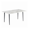 P&P Glossy Jade Modern Marble Dining Table With Grey Veined Top And Slim Black Legs