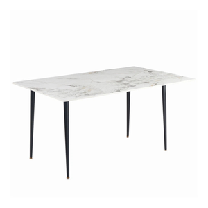 P&P Glossy Jade Modern Marble Dining Table With Grey Veined Top And Slim Black Legs
