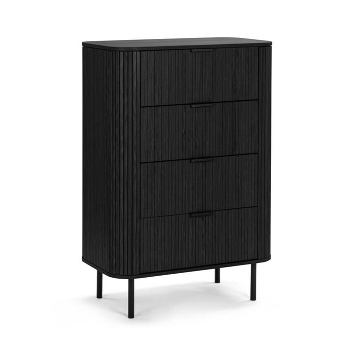 Kayla Tallboy Dresser Chest 4 drawers black woodgrain