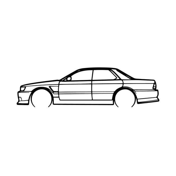 Ignite Laser Nissan 1990 Laurel Silhouette Metal Wall Art Coated Black 23.6inch/60cm