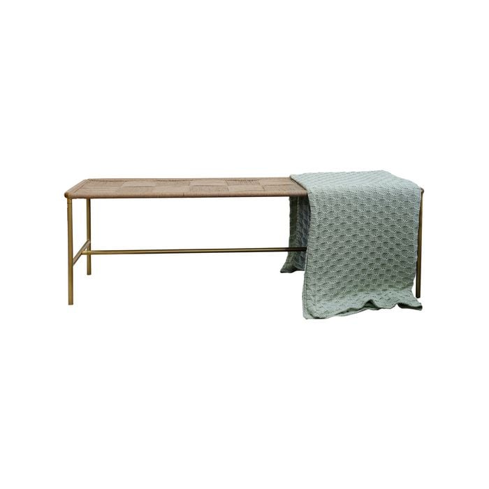 Roomlane Evon Bench in Woven Jute with Brass Finish Metal Legs