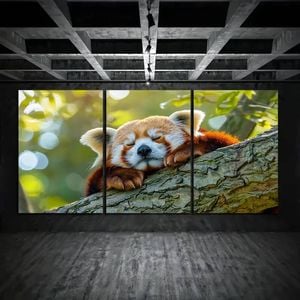 3pcs Red Panda Sleeping on Tree Branch Print 100% Australian Made 3 x 40x60cm (Metal Print)