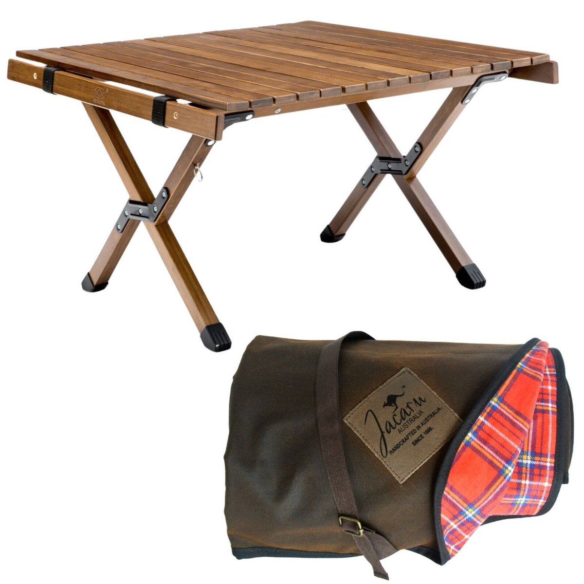 Wooden Foldable Camping Table 62cm Jacaru Picnic Blanket 100