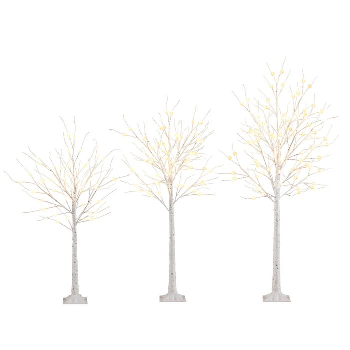 Costway Christmas Tree Set of 3 LED Pre-Lit Artificial Birch Trees