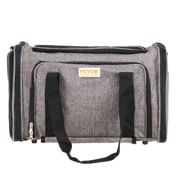 VEVOR 445x285x290mm Cat Carrier Grey with Wheels Airline Approved Rolling Pet