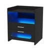 Ufurniture Bedside Table LED Nightstand 2 Drawers with Wireless Charging Station and USB Port Black
